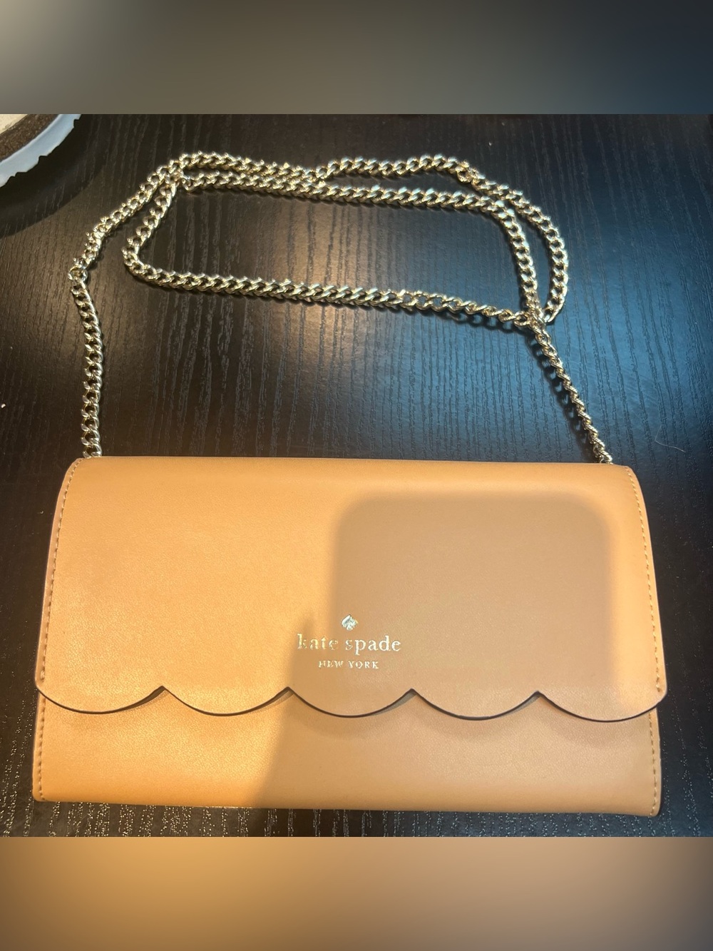 kate spade Tan Scallop-Edge Leather Chain Crossbody